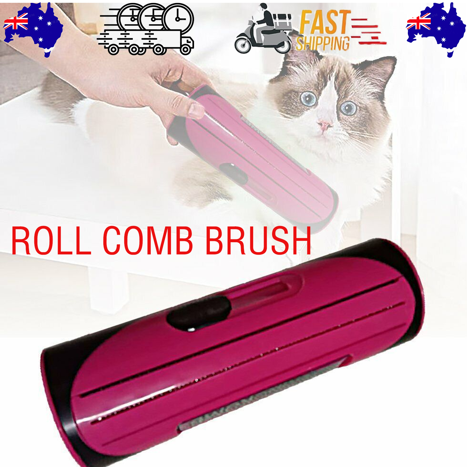 V201-W12515182-202503252032-00 Pet Dog Cat Hair Fur Deshedding Shedding Trimmer Grooming Roll Comb Brush red - Image 1