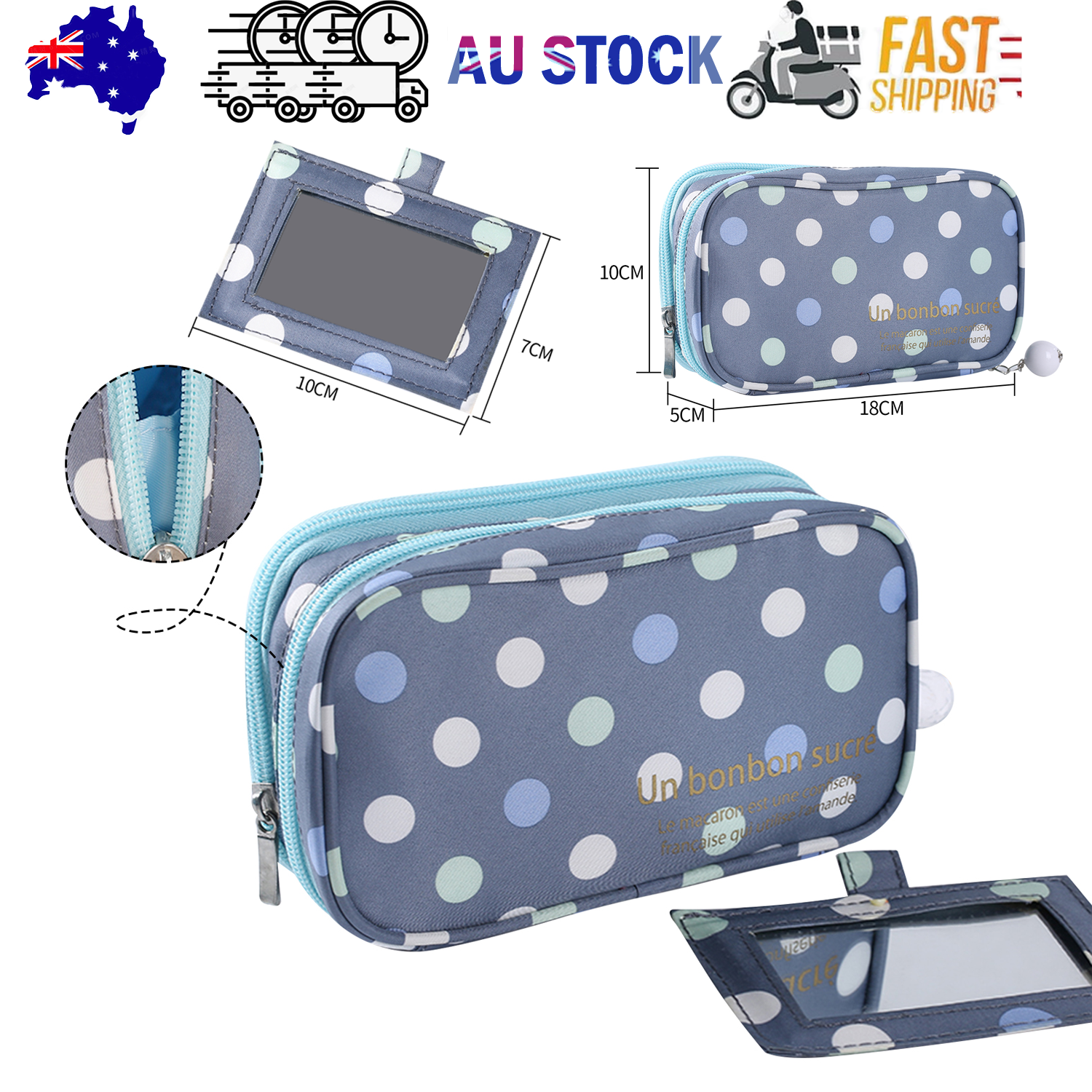 V201-W12583165-202505261639-00 2 Layer Makeup Bag w/ Mirror Travel Cosmetic Bag Organizer Brush Slots Portable - Image 1
