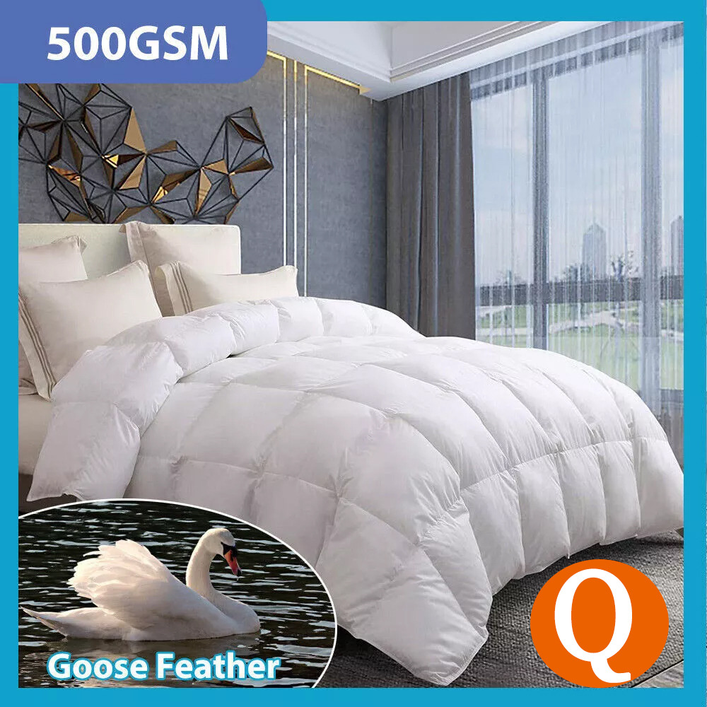 V201-W12782671-202504141833-00 Goose Feather Down Quilt 500 GSM Duvet Doonas Queen:210x210cm - Image 1