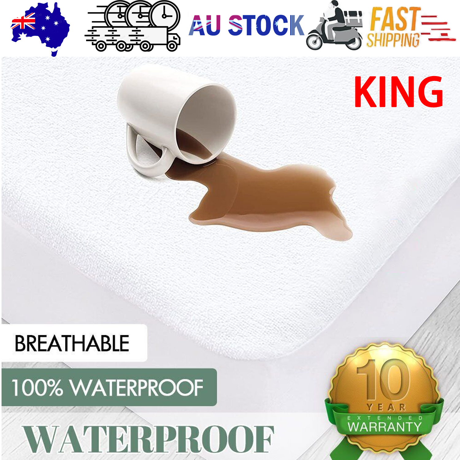 V201-W12850221-202505261631-00 100% Terry Cotton Fitted Mattress Protector Waterproof King - Image 1