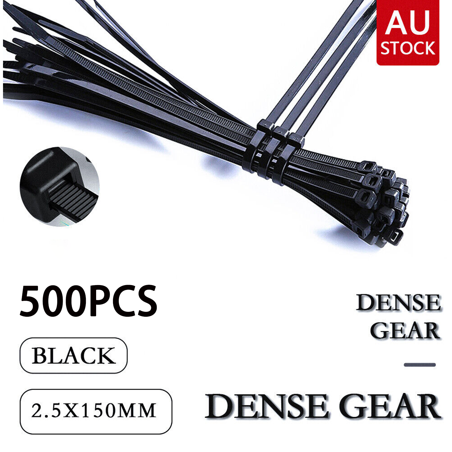 V201-W128995895-202505261637-00 Cable Ties Zip Ties Nylon UV Stabilised 500pc Bulk Black Cable Tie 150mm x 2.5mm - Image 1