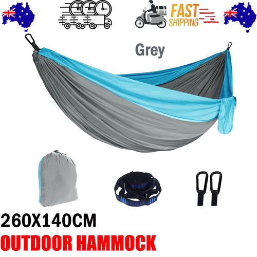 V201-W13050217-223394-00 Outdoor Camping Hammock Lightweight 260x140cm Portable Travel Grey - Image 1