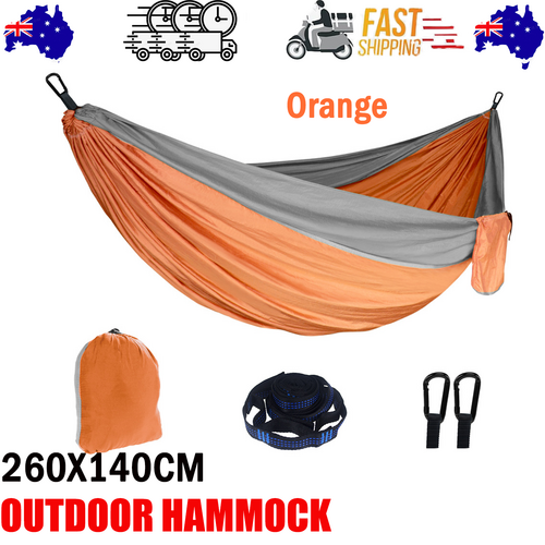V201-W13050218-223395-00 Outdoor Camping Hammock Lightweight 260x140cm Portable Travel Orange - Image 1