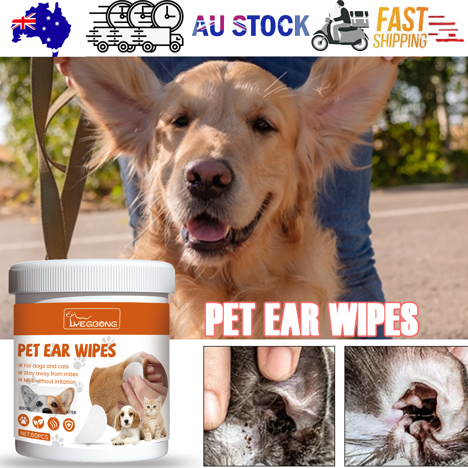 V201-W13056848-202504281629-00 Yegbong Pet Ear Wipes, Pet Ear Cleaning Deodorizing Removing Mite And Earwax Cleaning Wipes - Image 1