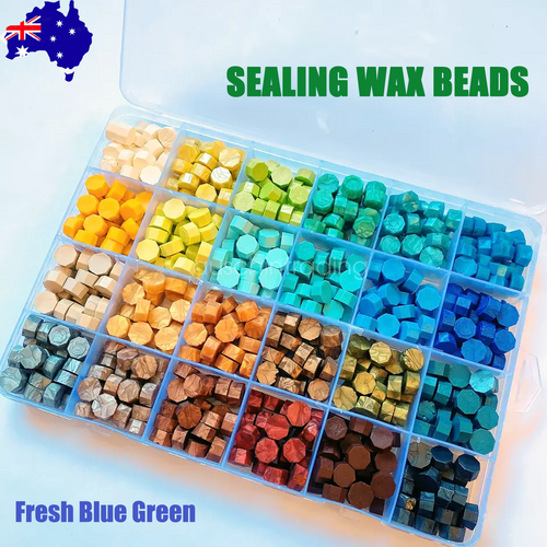 V201-W13101292-197427-00 Vintage DIY Octagonal Sealing Wax Tablet Seal Stamp Wax Beads Wedding Invitation bluegreen - Image 1