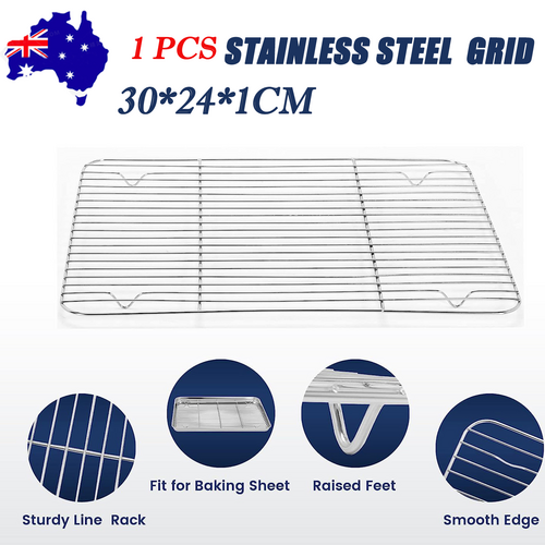 V201-W13175805-197951-00 1pc Stainless Steel Baking Pan Toaster Oven Pans Grid Baking Dish BBQ Cookie Cake, 30*24cm - Image 1