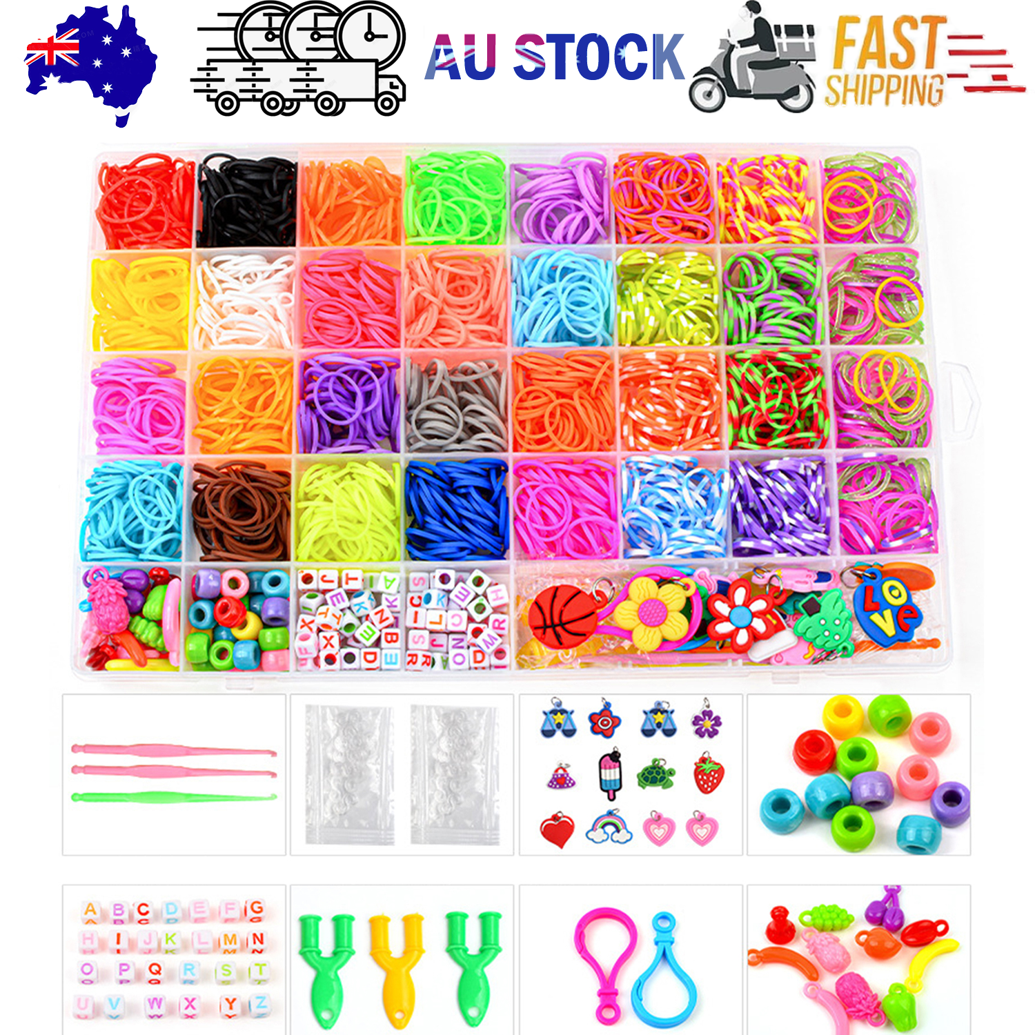 V201-W13555223-202505151832-00 40Grids Rainbow Loom Bands Rubber Bracelet Making Kit S Clips Beads DIY Toys - Image 1