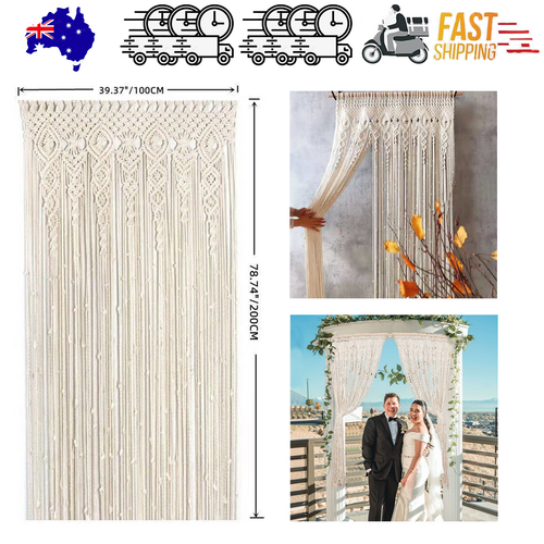 V201-WALL0102WH8AU-213325-00 2m Heavy Duty Macrame Curtain Boho Woven Wall Hanging Window Doorway Wedding - Image 1