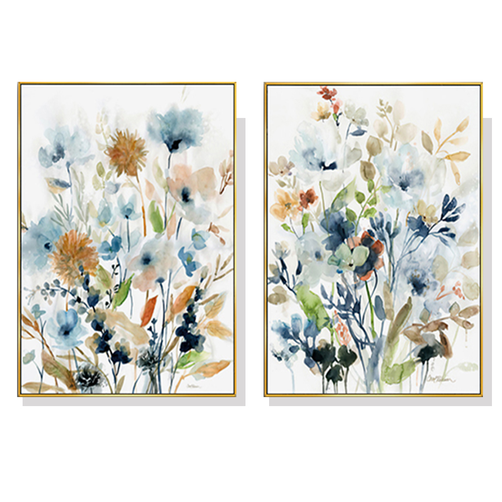 V207-1020_Colourful-Floras-Watercolour-style_1 Wall Art 50cmx70cm Colourful Floras Watercolour style 2 Sets Gold Frame Canvas - Image 1