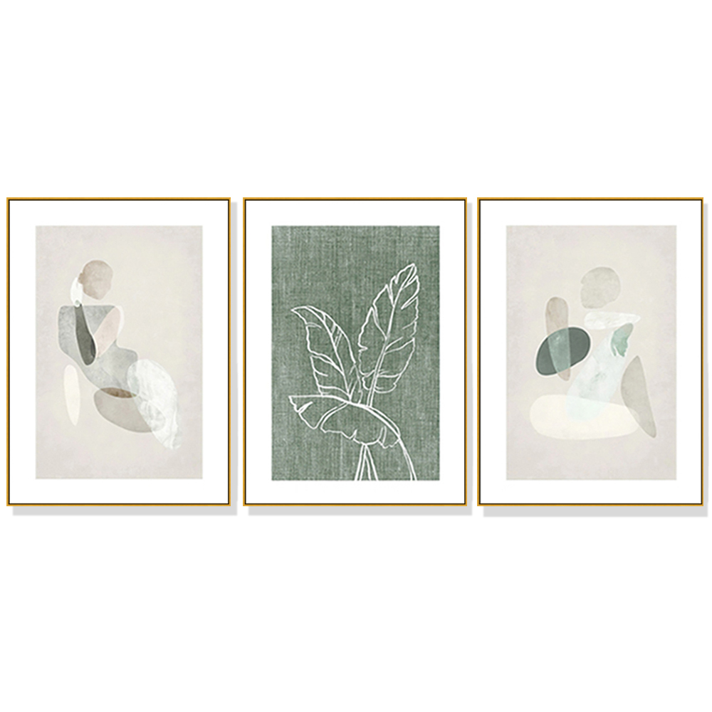 V207-1041_Abstract-body-and-leaves-3-sets-gold_1 Wall Art 50cmx70cm Abstract body and leaves 3 Sets Gold Frame Canvas - Image 1