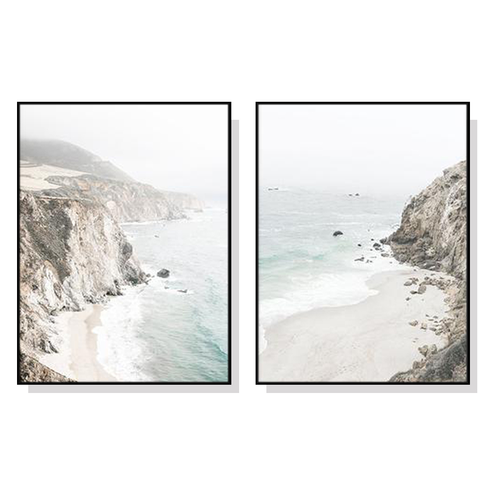 V207-1108_Mountain-Beach-2-sets-black-1_1 Wall Art 60cmx90cm Mountain Beach 2 Sets Black Frame Canvas - Image 1