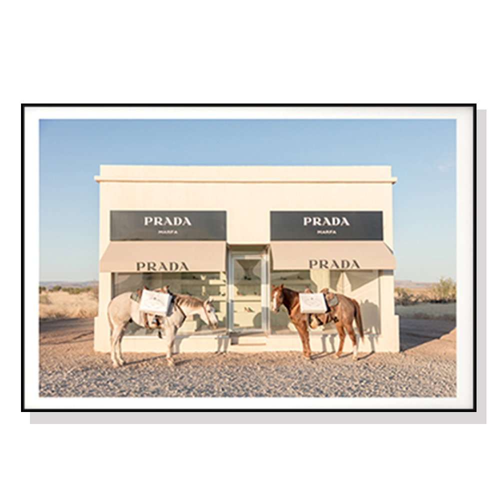 V207-1182_Horses-Prada-black_1 Wall Art 60cmx90cm Horses Fashion Black Frame Canvas - Image 1