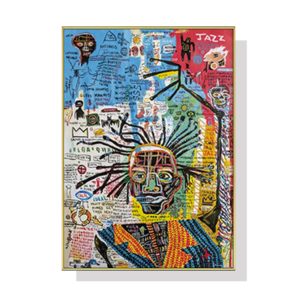 V207-1197_Jazz-By-Michel-Basquiat_1 Wall Art 60cmx90cm Jazz Gold Frame Canvas - Image 1