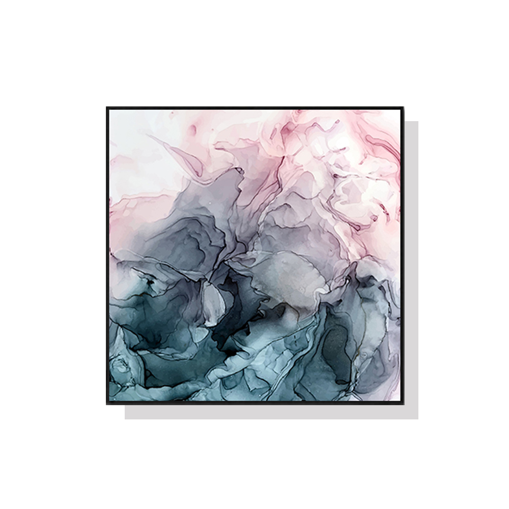 V207-1221_Marbled-Pink-Grey_1 Wall Art 60cmx60cm Marbled Pink Grey Black Frame Canvas - Image 1