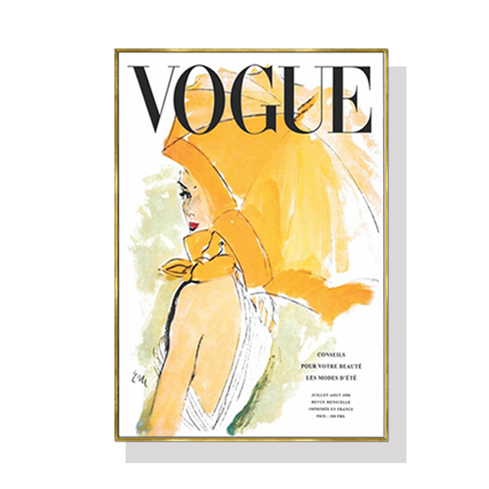V207-1239_Vogue-Girl_1 Wall Art 60cmx90cm Vogue Girl Gold Frame Canvas - Image 1