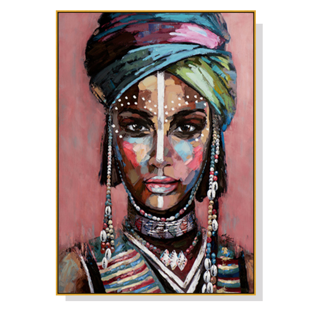 V207-1241_African-woman-II-gold-1_1 Wall Art 50cmx70cm African woman II Gold Frame Canvas - Image 1