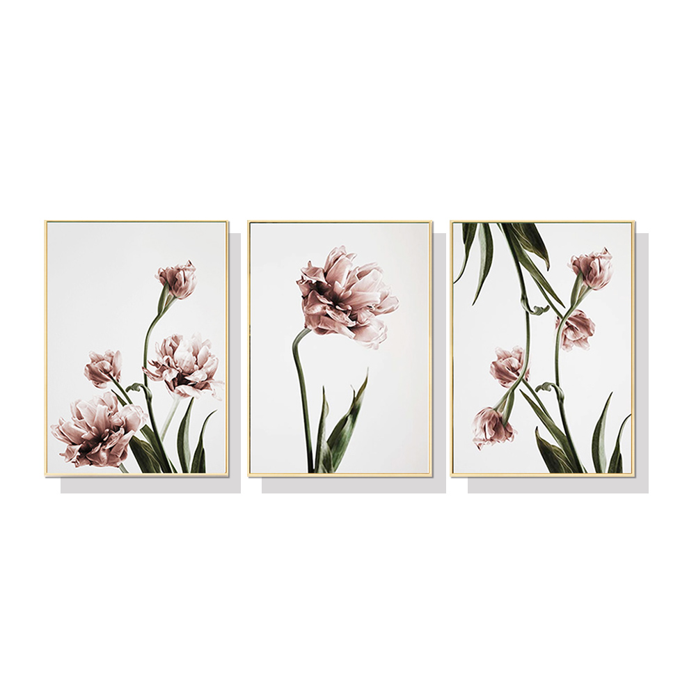 V207-1283_Tulip-Flower Wall Art 40cmx60cm Tulip Flower 3 Sets Gold Frame Canvas - Image 1