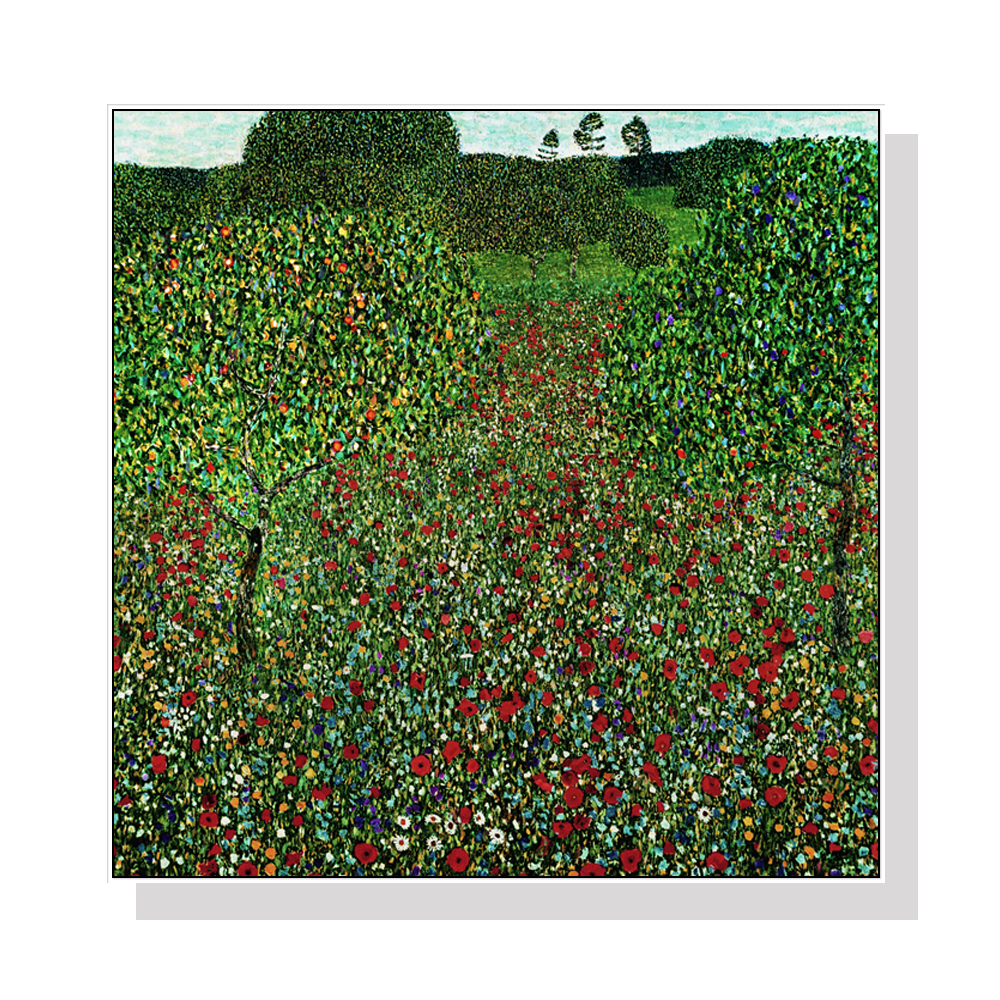 V207-1314-64828-00 Wall Art 60cmx60cm Field of Poppies by Gustav Klimt White Frame Canvas - Image 1