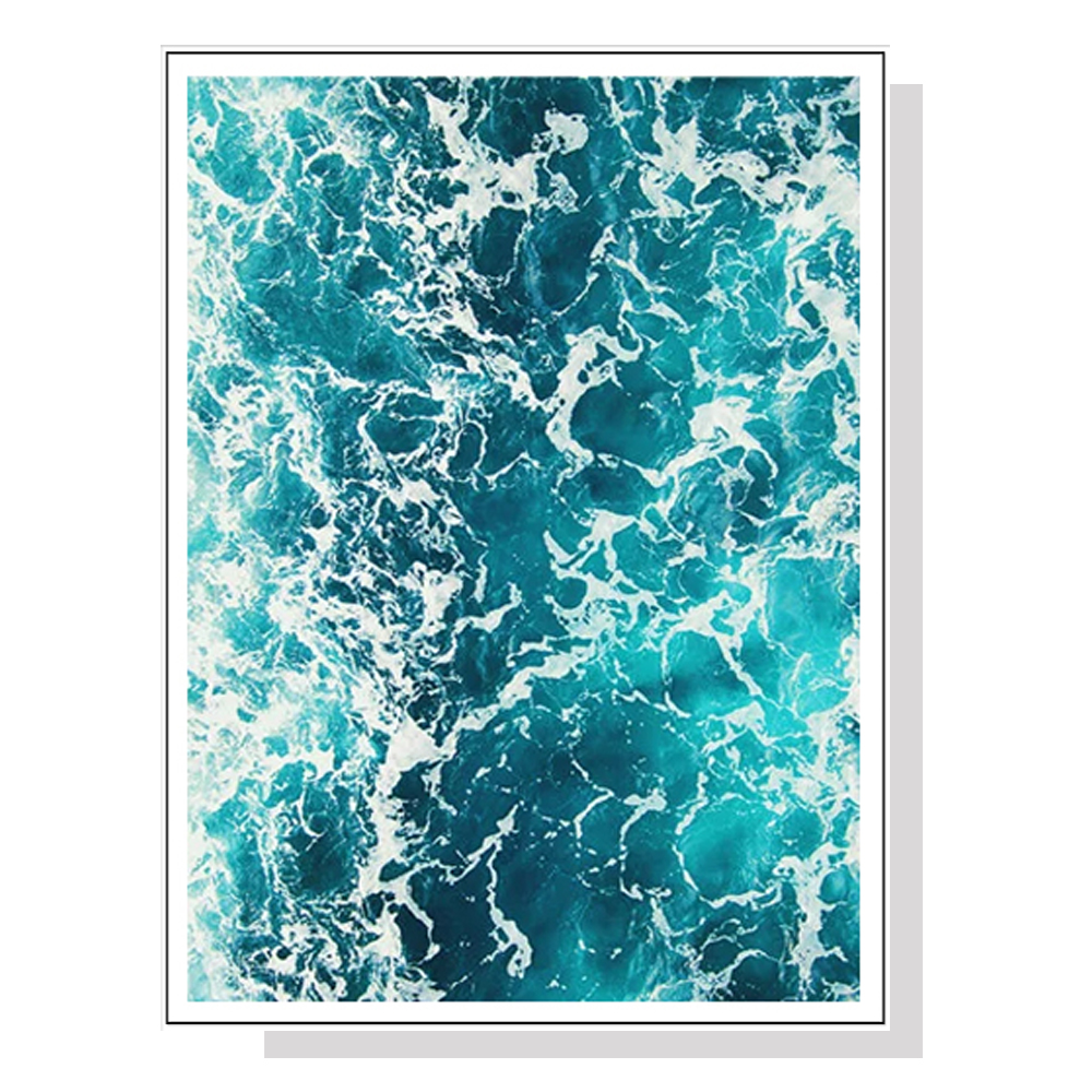 V207-1347-65151-00 Wall Art 60cmx90cm Blue Ocean White Frame Canvas - Image 1