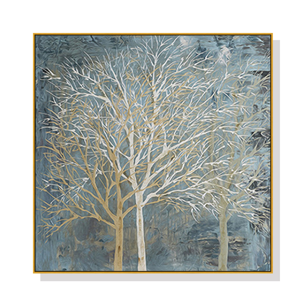 V207-1360-65141-00 Wall Art 80cmx80cm Forest In The Twilight Trees Gold Frame Canvas - Image 1