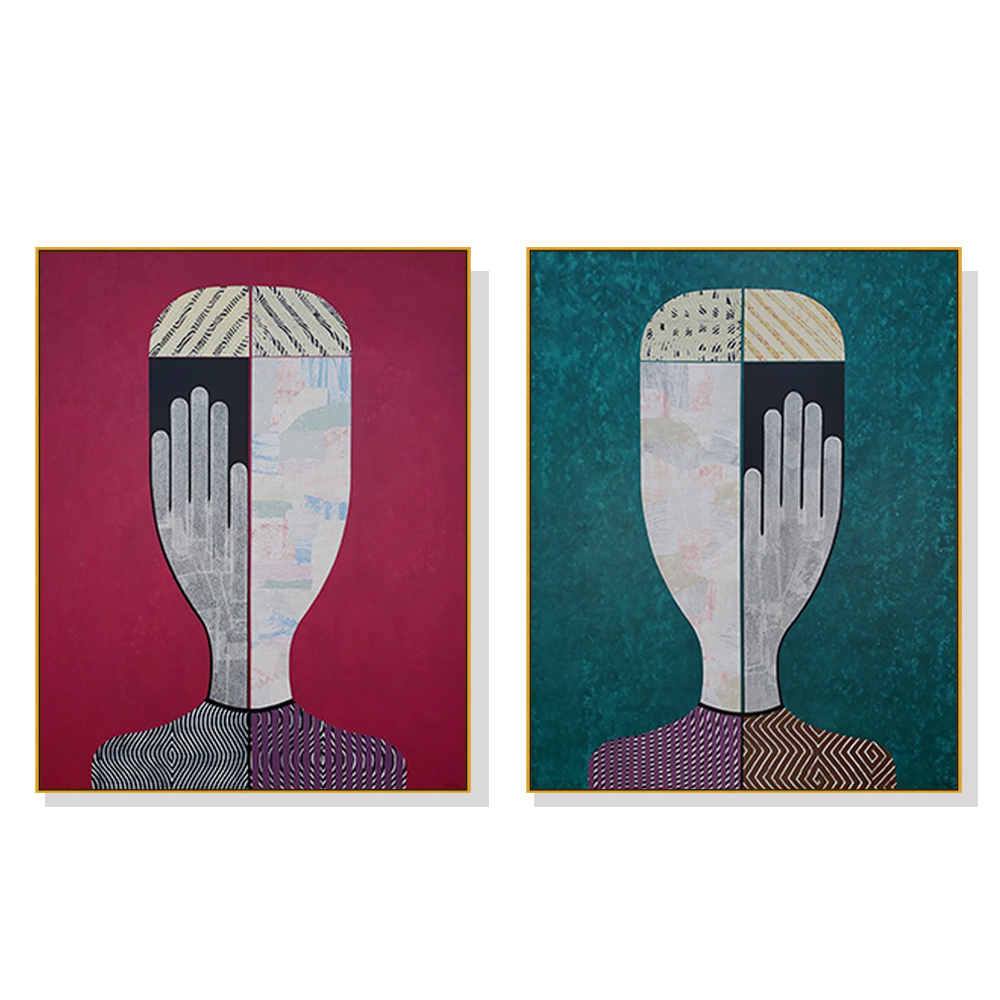 V207-1368-1-145989-00 Wall Art 40cmx60cm Abstract Man And Woman 2 Sets Gold Frame Canvas - Image 1