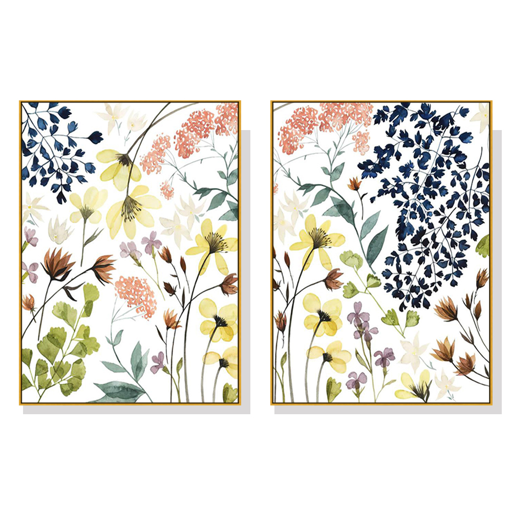 V207-1372-65126-00 Wall Art 60cmx90cm Flower Composition 2 Sets Gold Frame Canvas - Image 1