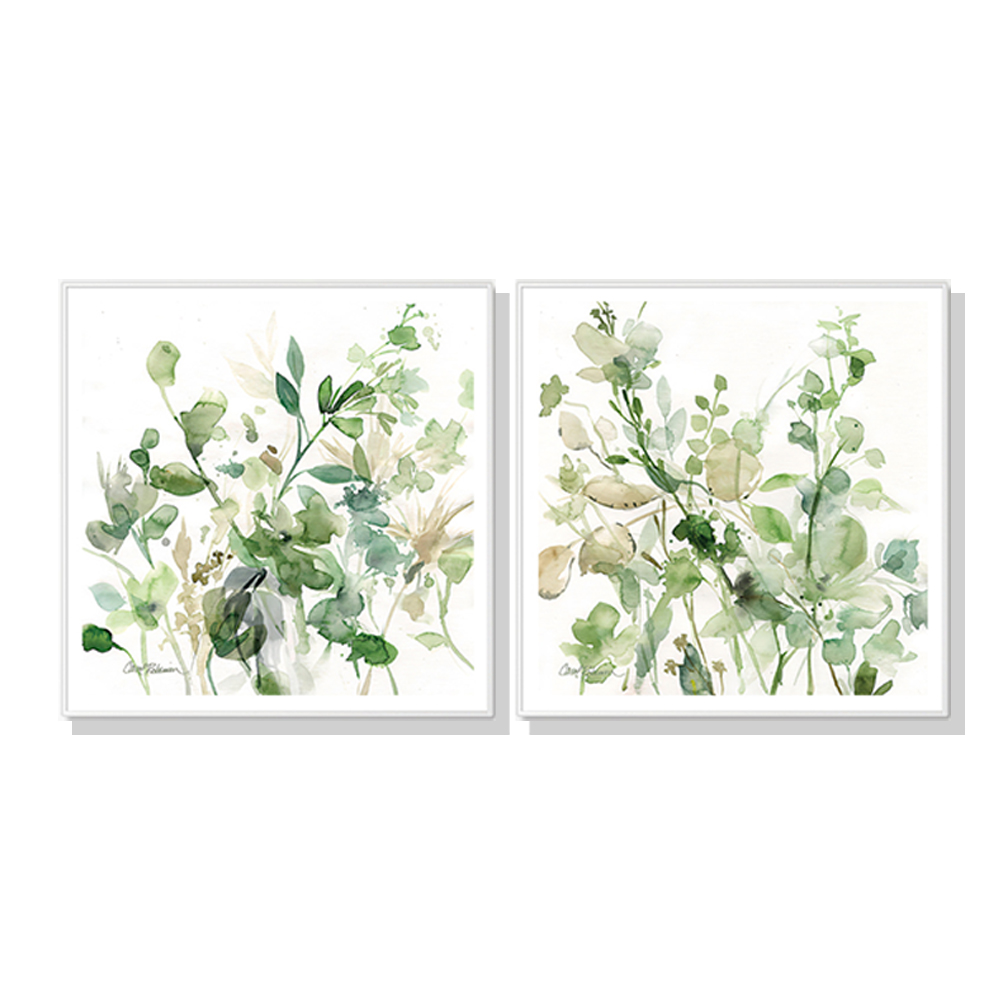 V207-1393-1-145898-00 Wall Art 40cmx40cm Sage Garden By Carol Robinson 2 Sets White Frame Canvas - Image 1