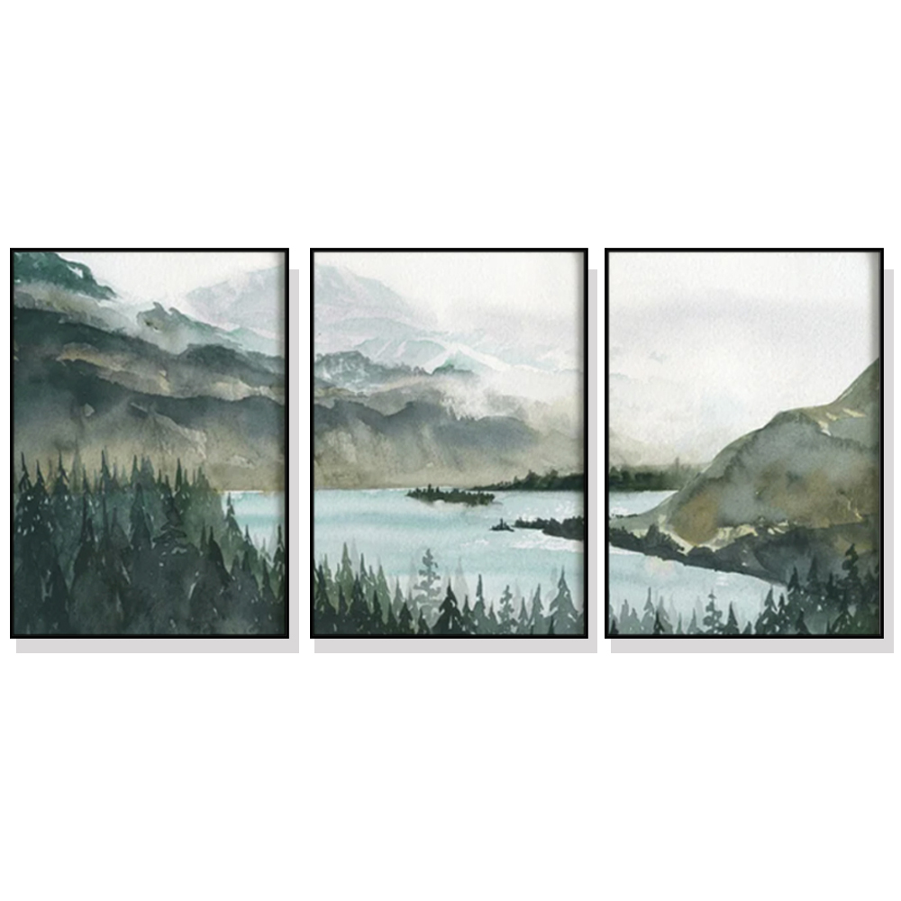 V207-1396-2-145908-00 Wall Art 80cmx120cm Landscape 3 Sets Black Frame Canvas - Image 1