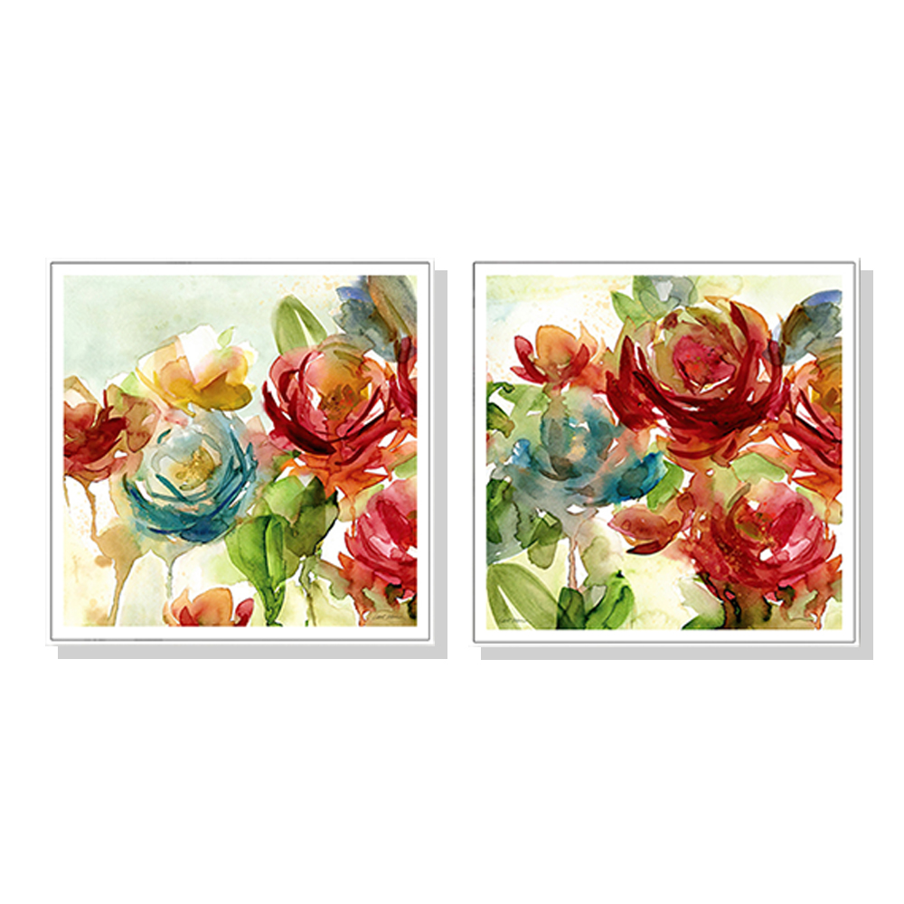 V207-1414-3-145934-00 Wall Art 90cmx90cm Rosewater Garden By Carol Robinson 2 Sets White Frame Canvas - Image 1
