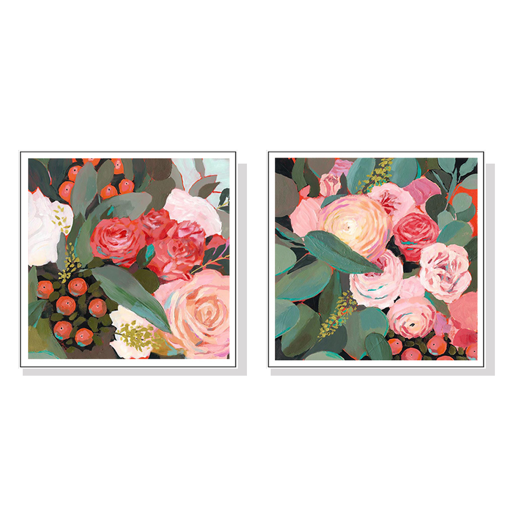 V207-1436-66059-00 Wall Art 50cmx50cm Eucalyptus Bouquet 2 Sets White Frame Canvas - Image 1