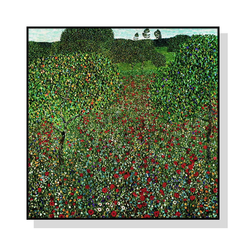 V207-1494-66546-00 Wall Art 80cmx80cm Italian garden by Gustav Klimt Black Frame Canvas - Image 1