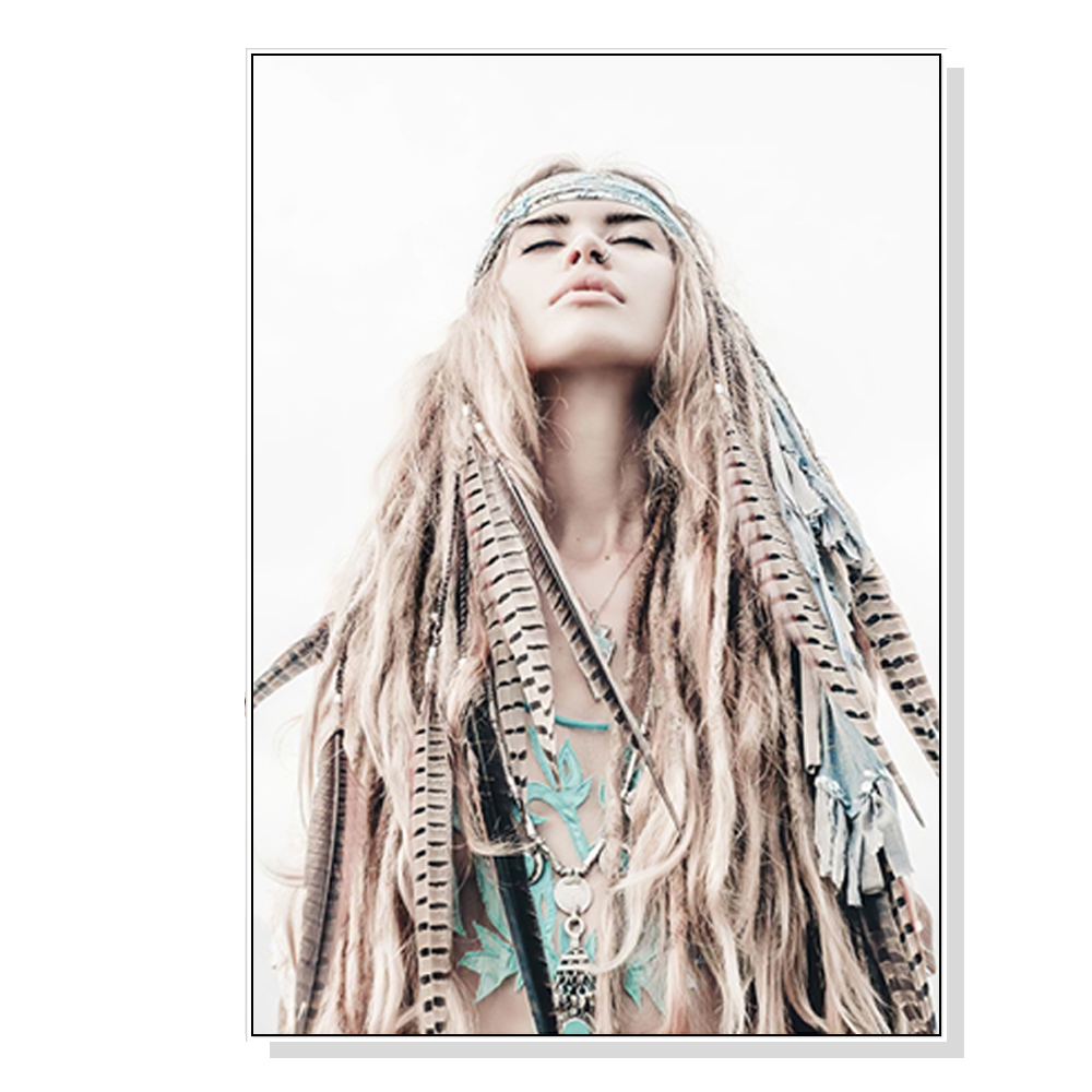 V207-1506-2-145811-00 Wall Art 90cmx135cm BOHO Girl White Frame Canvas - Image 1