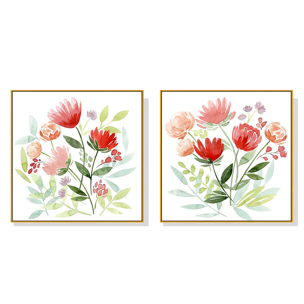 V207-1517-66562-00 Wall Art 50cmx50cm Florals 2 Sets Gold Frame Canvas - Image 1
