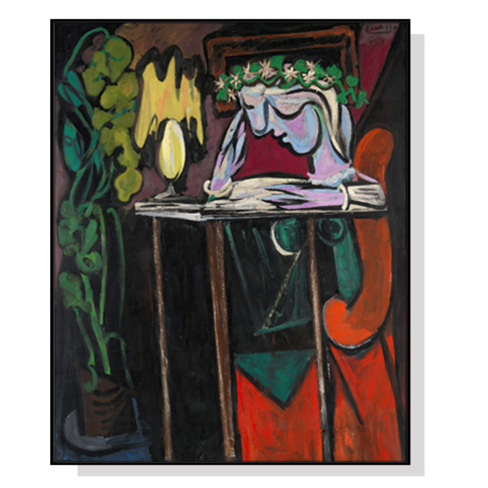 V207-1637-71782-00 Wall Art 80cmx120cm Reading Girl by Pablo Picasso Black Frame Canvas - Image 1