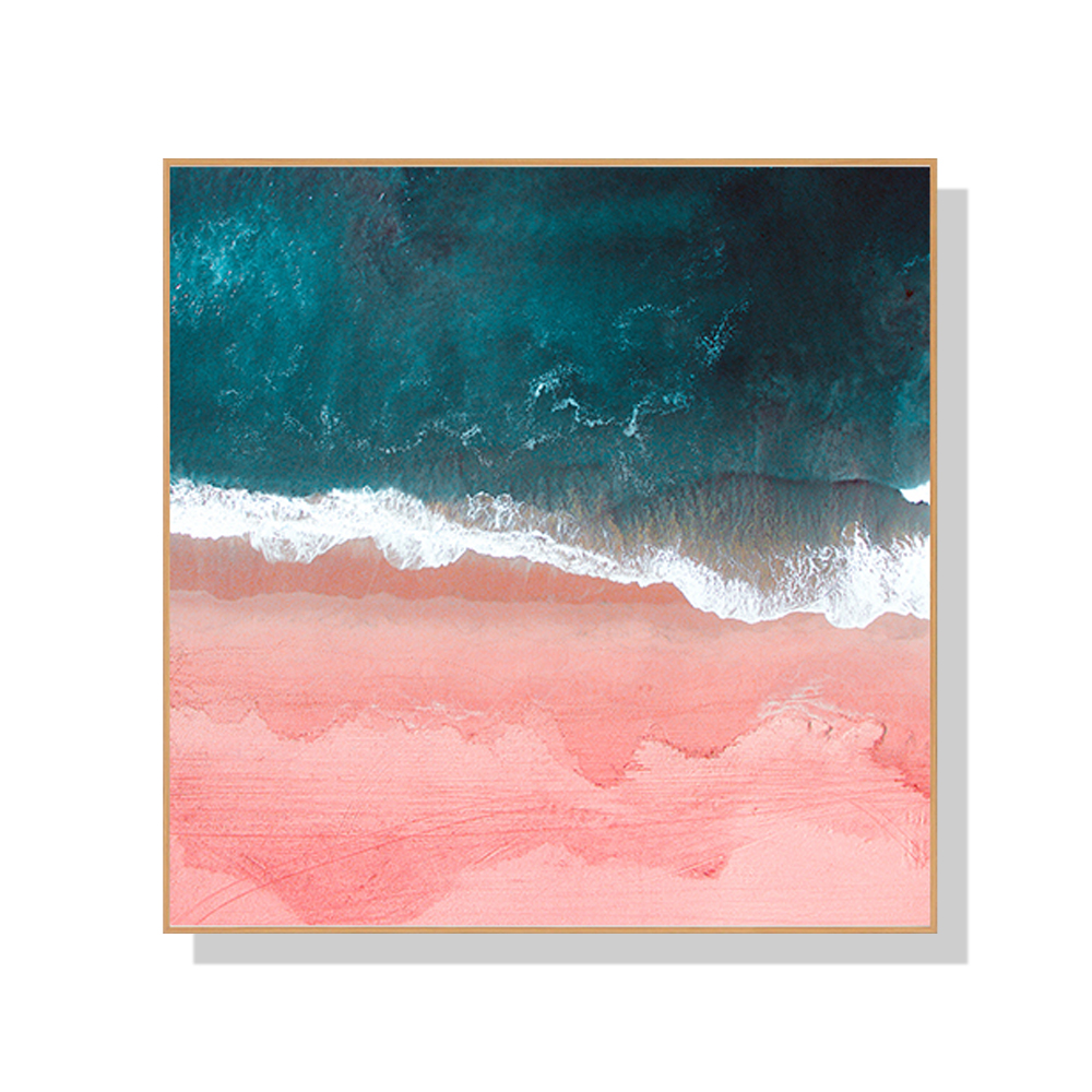 V207-1639-71784-00 Wall Art 60cmx60cm Pink Sea Wood Frame Canvas - Image 1