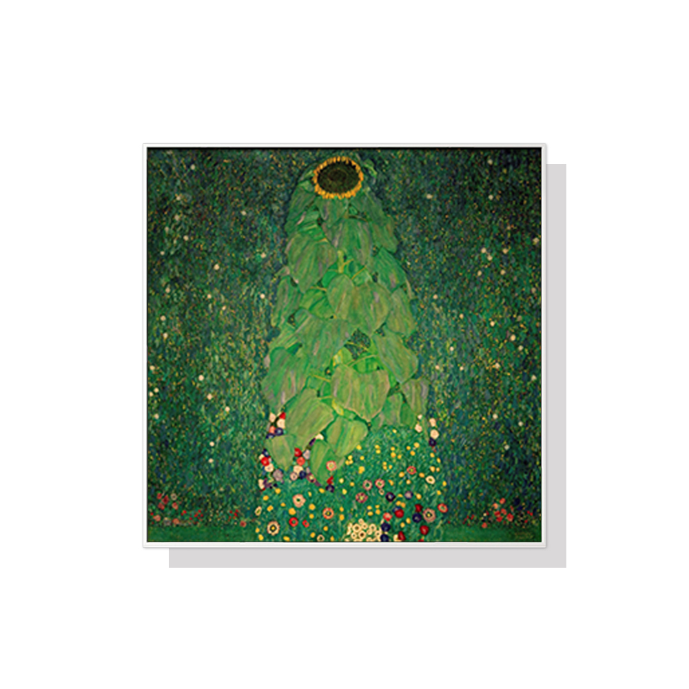 V207-16423-130729-00 Wall Art 100cmx100cm Sunflower by Gustav Klimt White Frame Canvas - Image 1