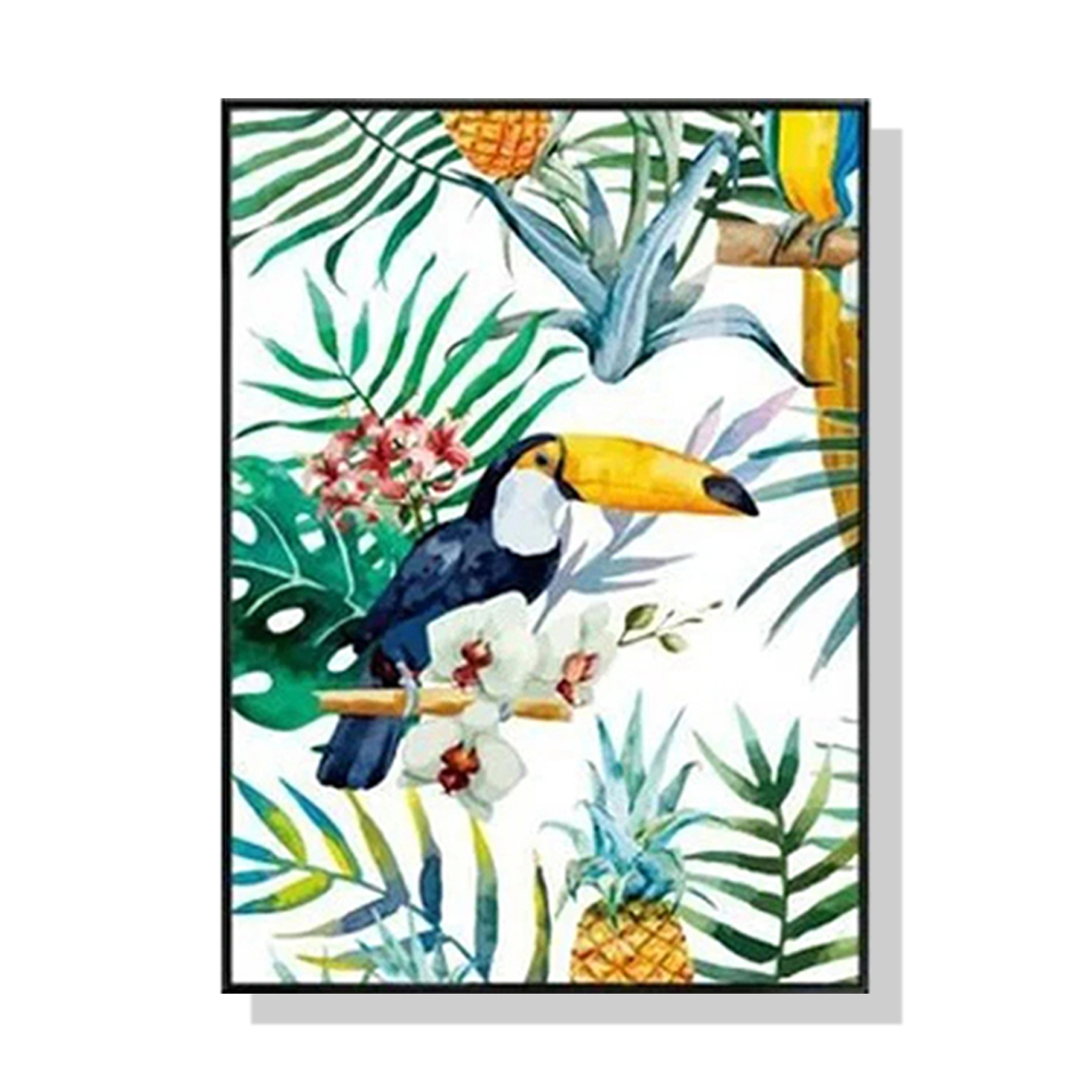 V207-1649-71794-00 Wall Art 50cmx70cm Toucan plants Black Frame Canvas - Image 1