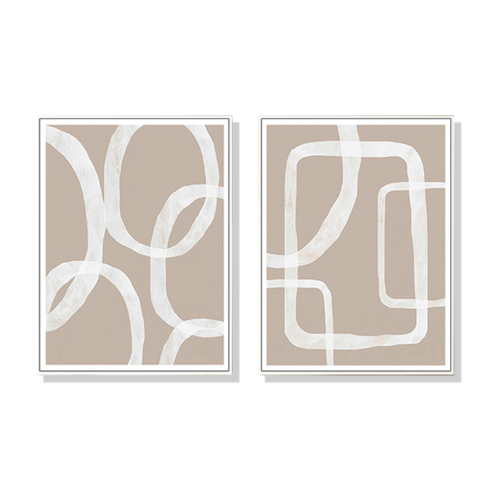 V207-1653-71798-00 Wall Art 50cmx70cm Abstract White Lines 2 Sets White Frame Canvas - Image 1