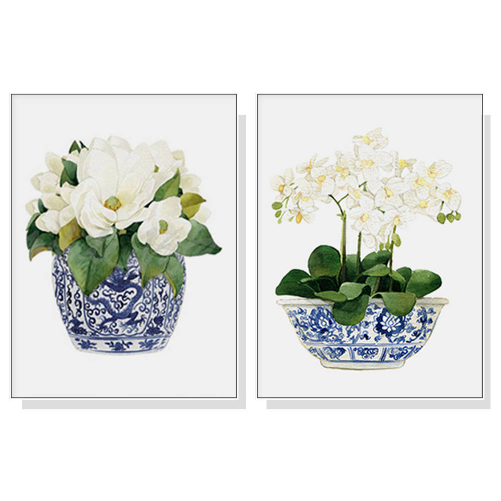 V207-16562-130703-00 Wall Art 80cmx120cm Elegant Flower 2 Sets White Frame Canvas - Image 1