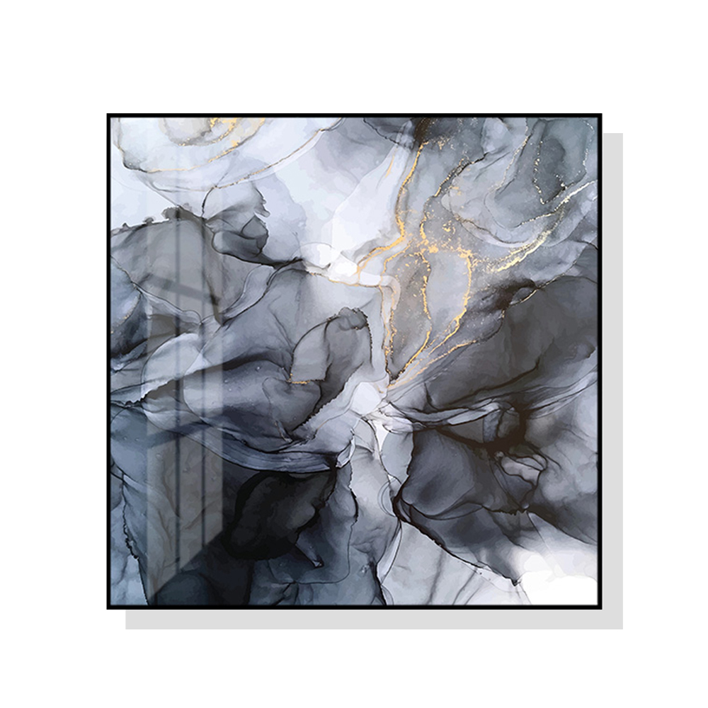 V207-1679-73386-00 Wall Art 80cmx80cm Marbled Black Grey Black Frame Canvas - Image 1