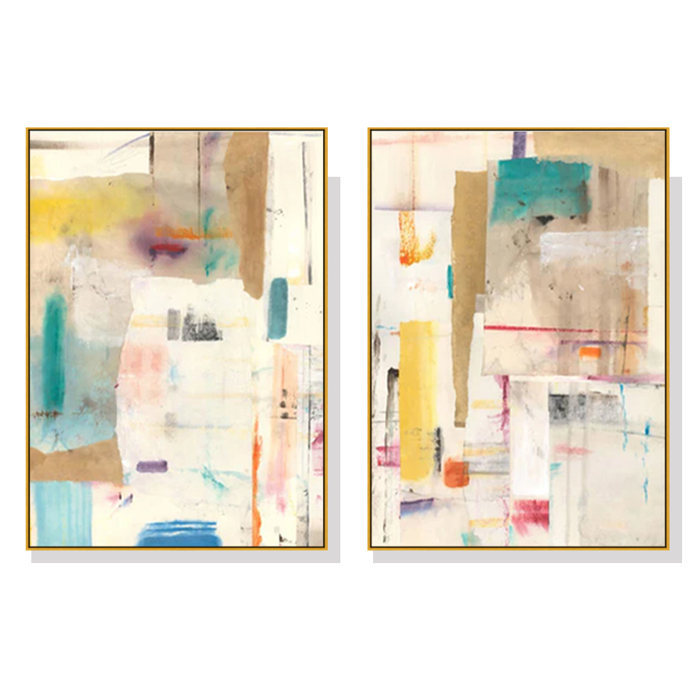 V207-1748-78026-00 Wall Art 60cmx90cm Sonder By Jean Kenna 2 Sets Gold Frame Canvas - Image 1