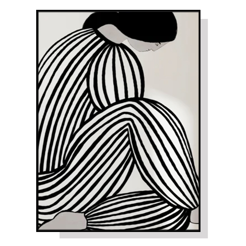 V207-1750-78030-00 Wall Art 50cmx70cm Mid Century Figure Black Frame Canvas - Image 1