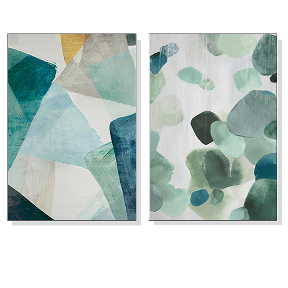 V207-1796-80475-00 Wall Art 50cmx70cm Green Marble 2 Sets White Frame Canvas - Image 1
