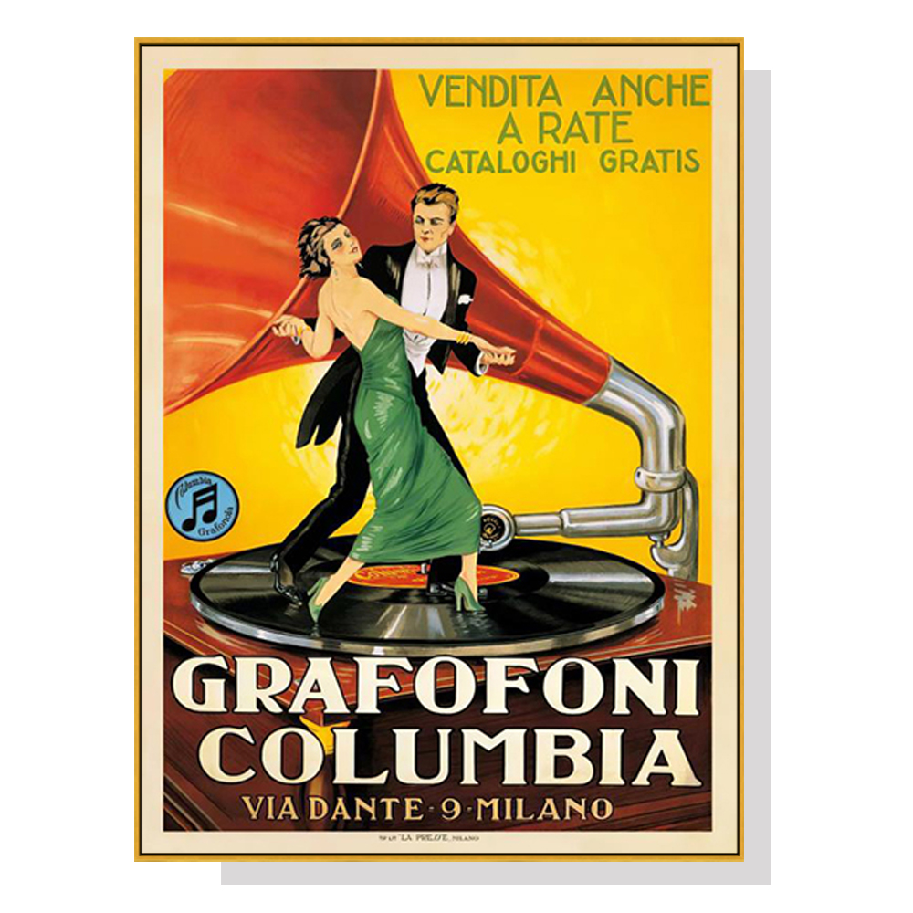 V207-1813-81915-00 Wall Art 70cmx100cm Grafofoni Columbia Gold Frame Canvas - Image 1