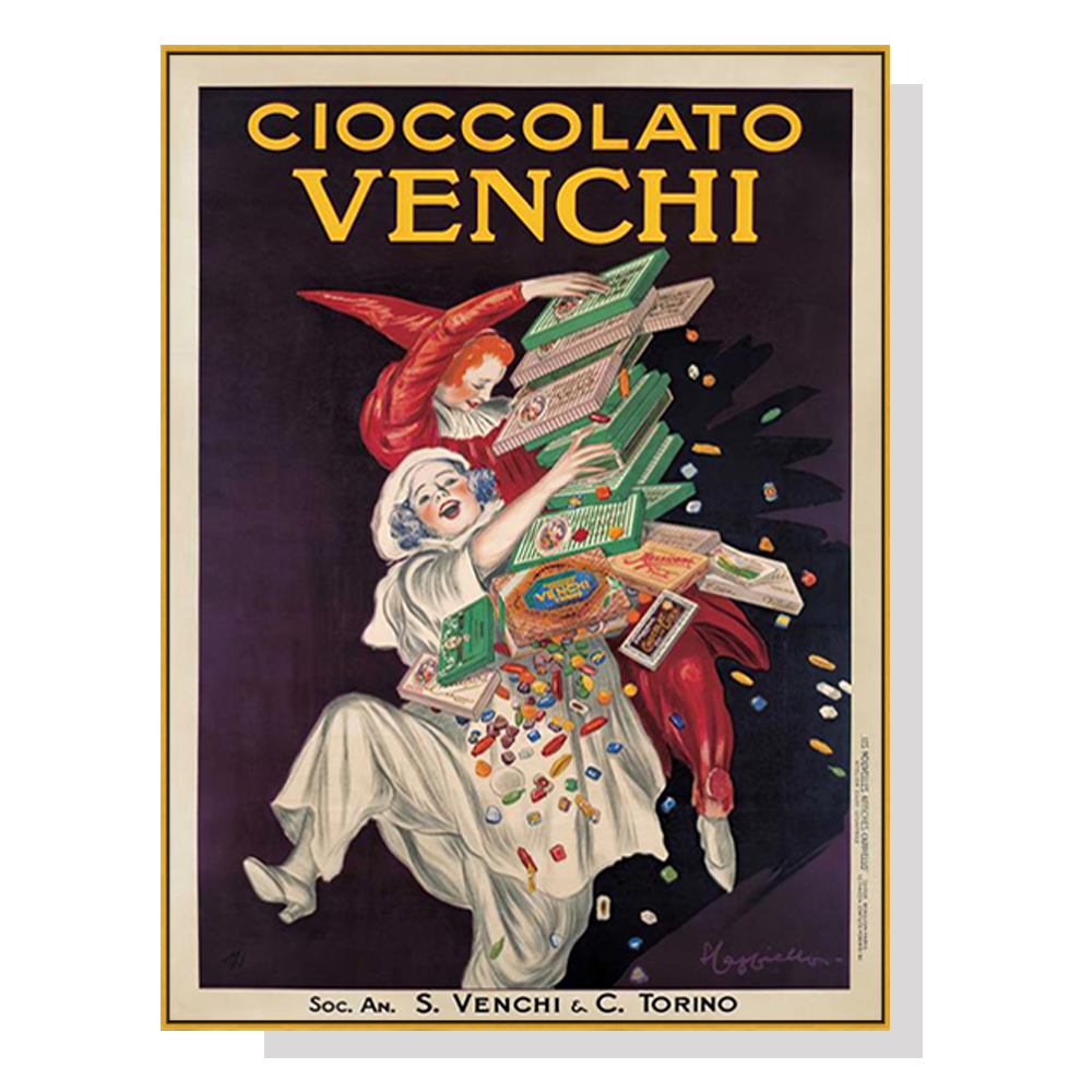 V207-1895-83936-00 Wall Art 60cmx90cm Cioccolato Venchi Vintage Gold Frame Canvas - Image 1