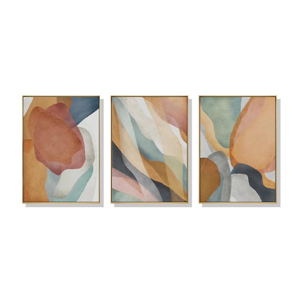 V207-1920-85671-00 Wall Art 60cmx90cm Abstract Orange 3 Sets Gold Frame Canvas - Image 1