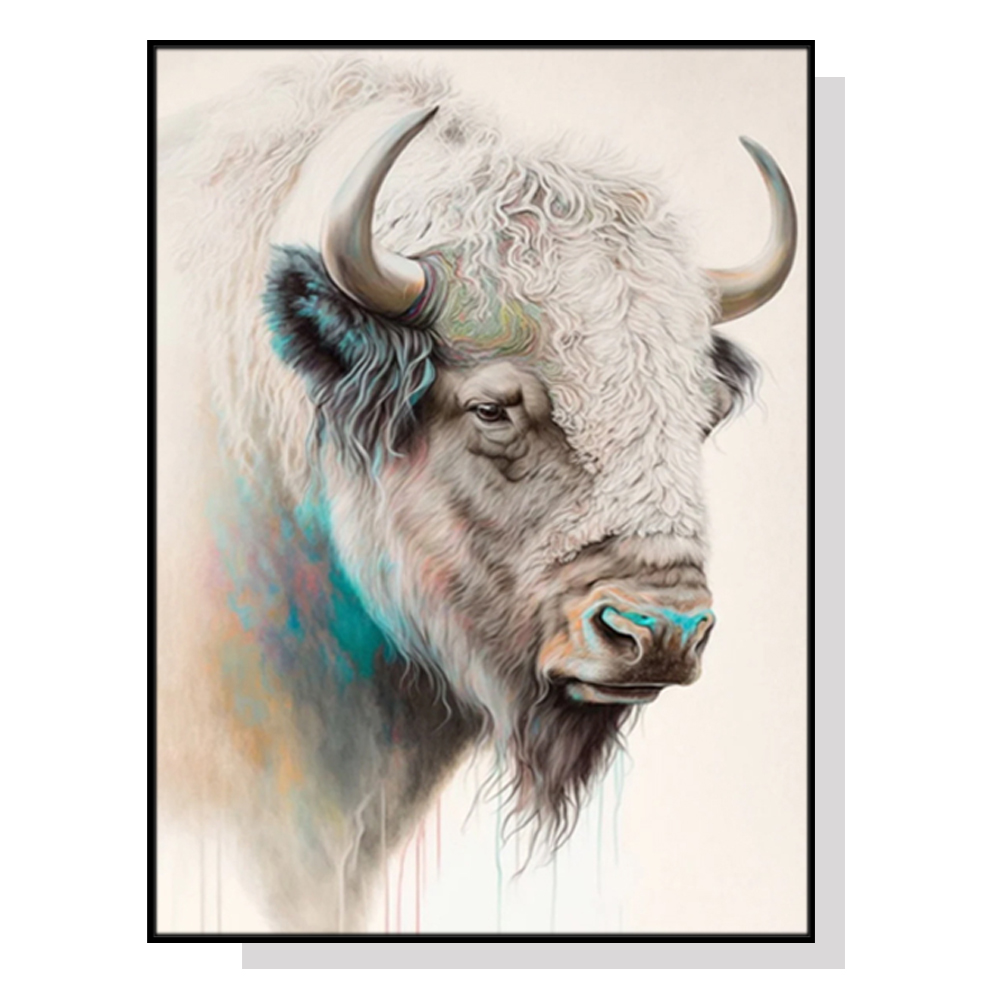 V207-1951-87370-00 Wall Art 80cmx120cm Great White Buffalo Black Frame Canvas - Image 1