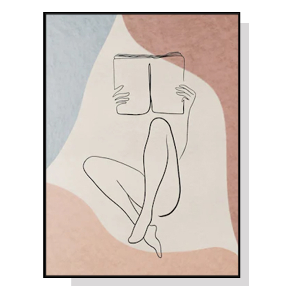 V207-1988-87510-00 Wall Art 50cmx70cm Woman Reading Book Black Frame Canvas - Image 1