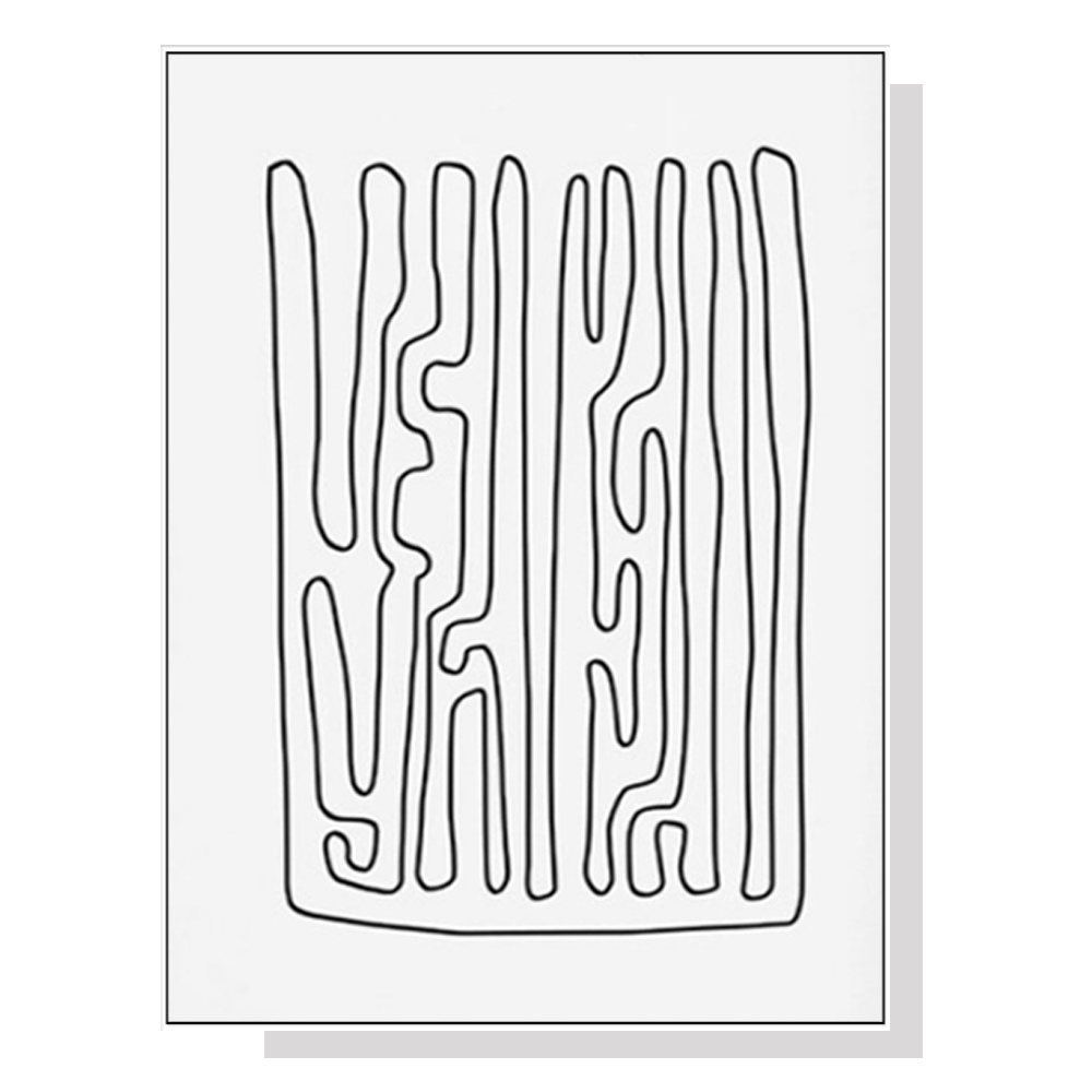 V207-20092-97585-00 Wall Art 90cmx135cm Black And White Lines White Frame Canvas - Image 1