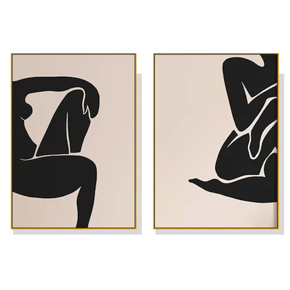 V207-2028-88940-00 Wall Art 70cmx100cm Female Figure 2 Sets Gold Frame Canvas - Image 1
